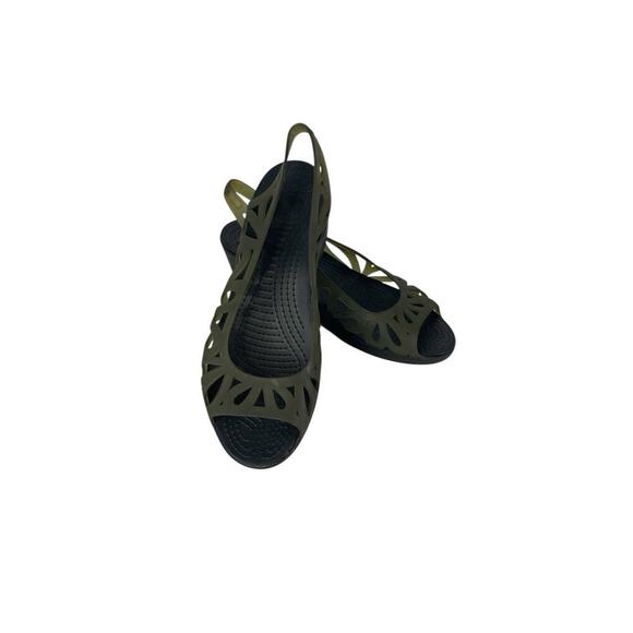 Crocs Adriana III Women's Jelly Wedge Sandals Peep Toe Flats Womens Size 9 Green - Picture 1 of 10